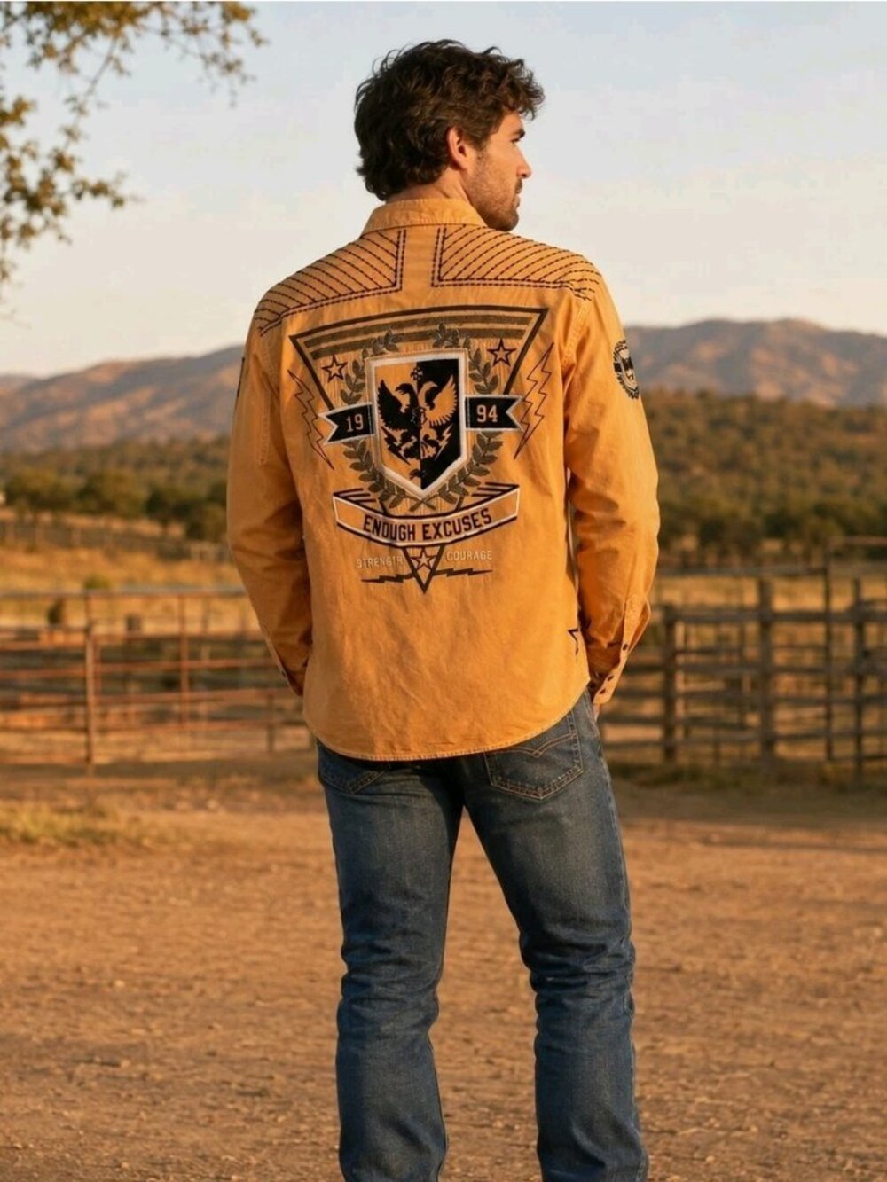 ROAR Aviation Edition Orange Embroidered Thick Stitch Enough Excuses Button Up
